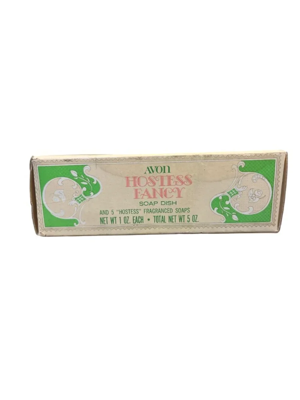 Vintage Avon Hostess Fancy Fan Soap Dish & 4 Pink Soaps NOS Original Box